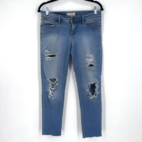 Free People Distressed Jeans Medium Wash Denim Pocket Size 26 ankle destroyed - Picture 1 of 11